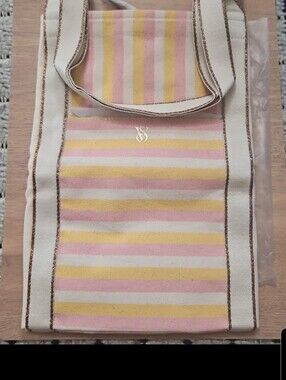 Victoria's Secret Canvas Stripe Tote Bag NEW BOMBSHELL BONUS ITEM MSRP $49.95
